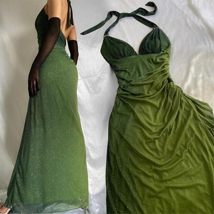 Green shiny elegant strap gradient long chiffon ball gown prom dress evening dress party dress gh2935