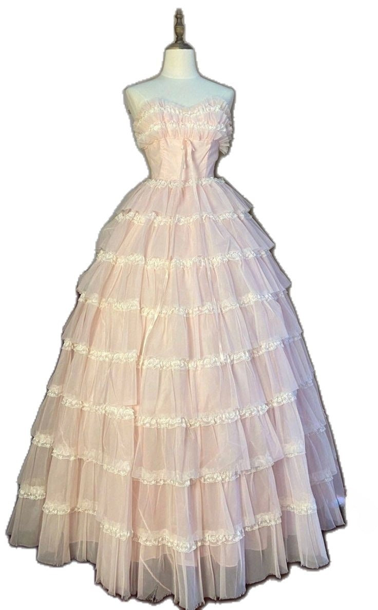 Pink Strapless Layers Tulle Long Party Dress, Glam Prom Dress Formal Gown cg25275