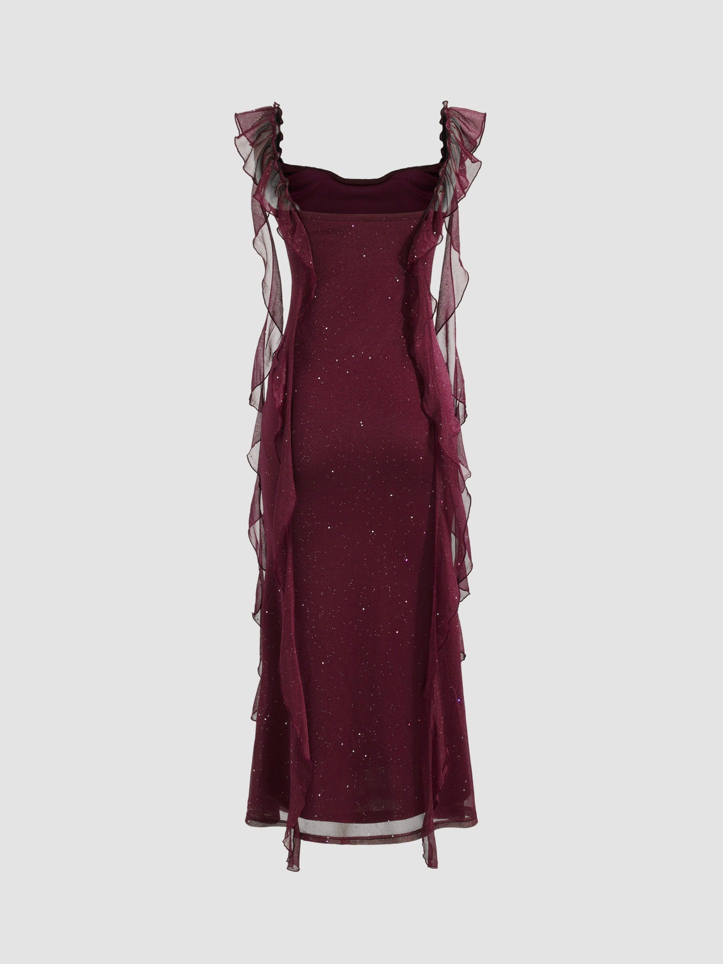 Elegant Sheath Square Neckline Burgundy Chiffon Ruffles Prom Dresses Formal Dress cg25308