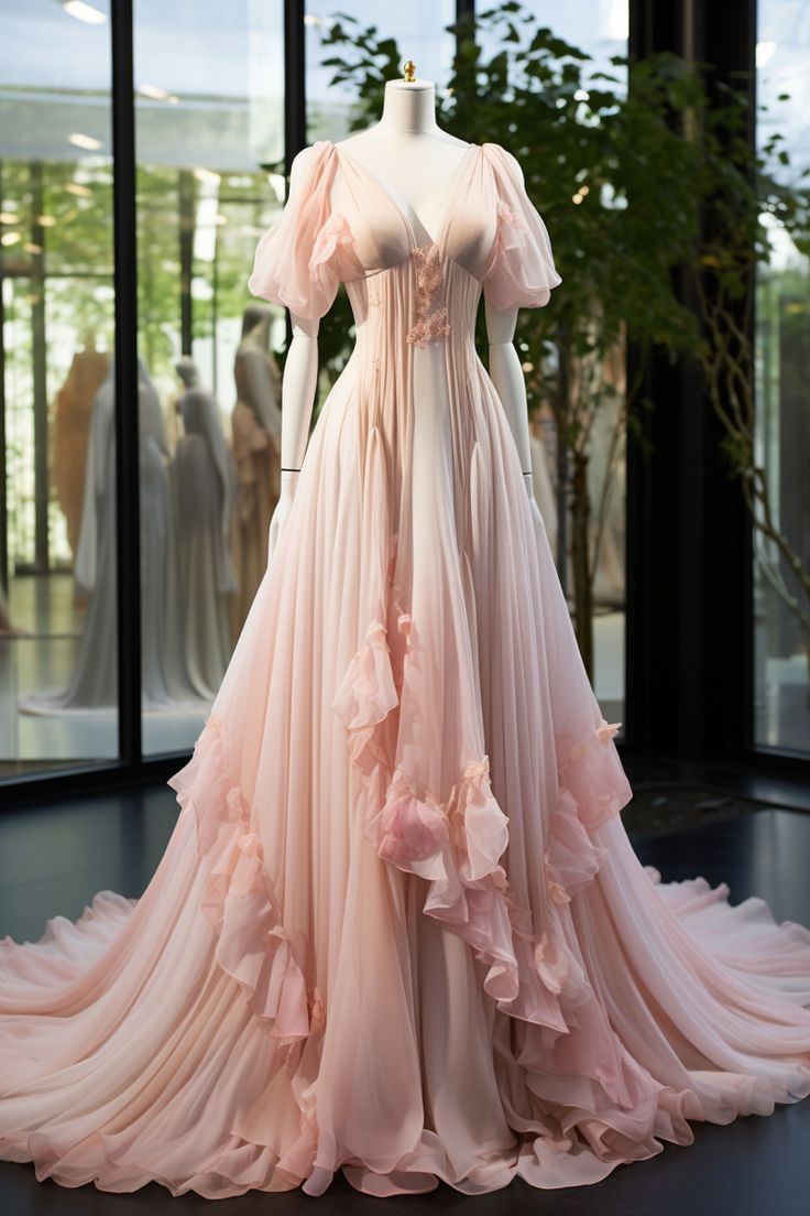 A Line Pink Chiffon Prom Dress Long Evening Dress fg7189