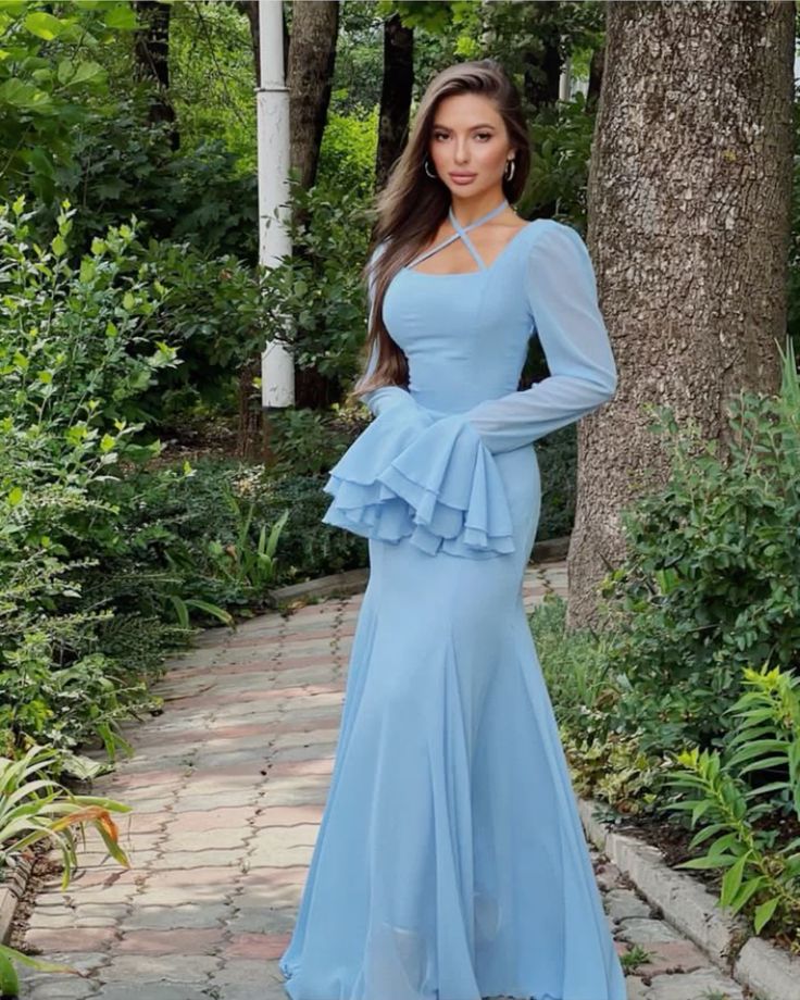 Light Blue Chiffon Prom Dress ,Long Party Dress cg25263
