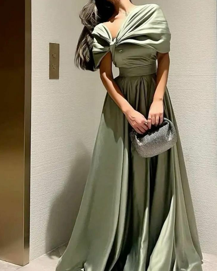 A Line Off Shoulder Sage Green Prom Dress Evening Formal Party Gowns fg7447