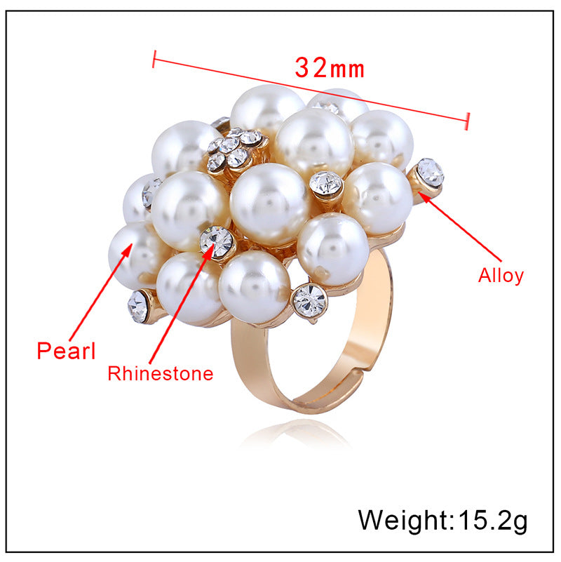 adjustable pearl ring with index finger ring opening