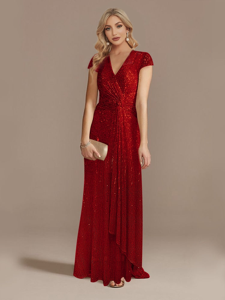 loveedsTM- New Luxury Champagne V-Neck Sequin Evening Dress Women Party Maxi Dress Beading Gowns Long Prom Cocktail Dresses