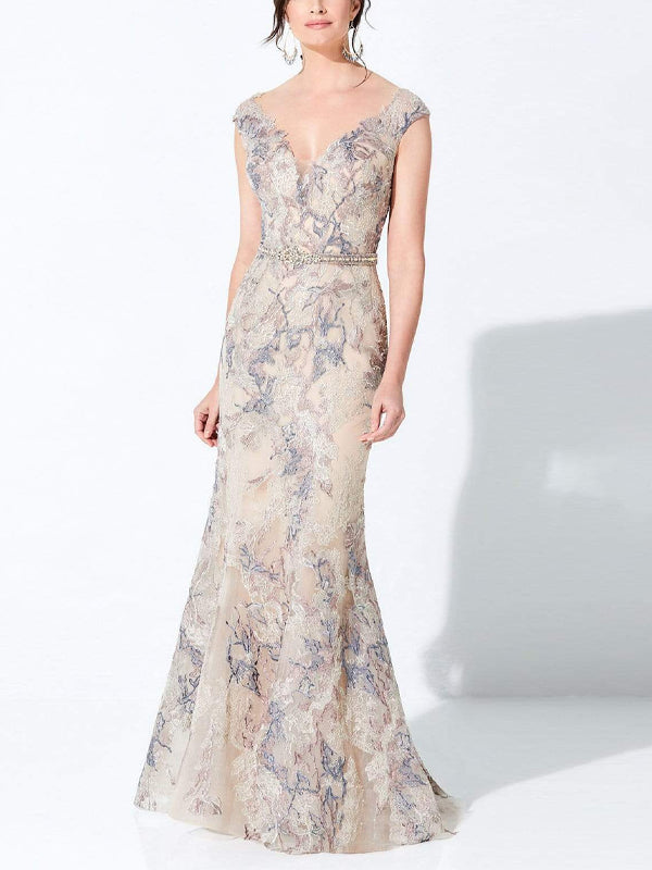 V-neck Lace Mesh Maxi Dress