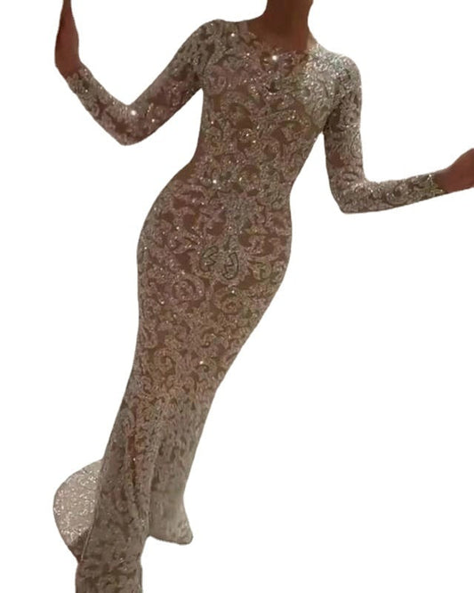 loveedsTM- Long Sleeve Sequin Sexy Evening Dress