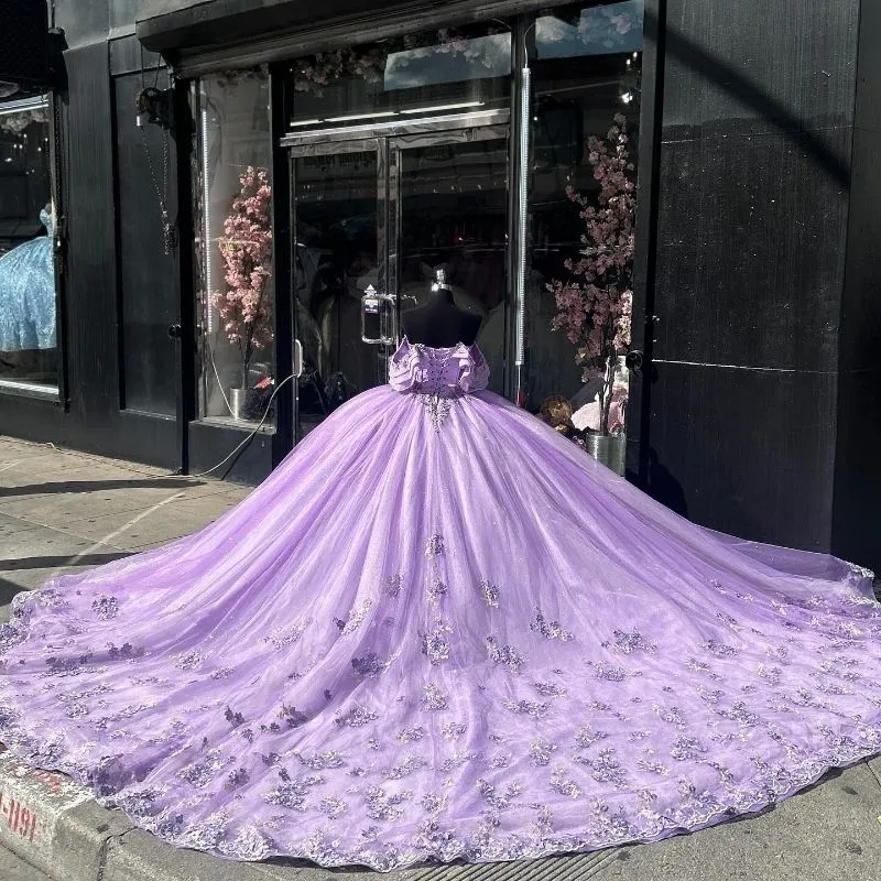 Ball Gown Luxury Off-Shoulder 3D Floral Quinceanera Dress in Lilac fg6488