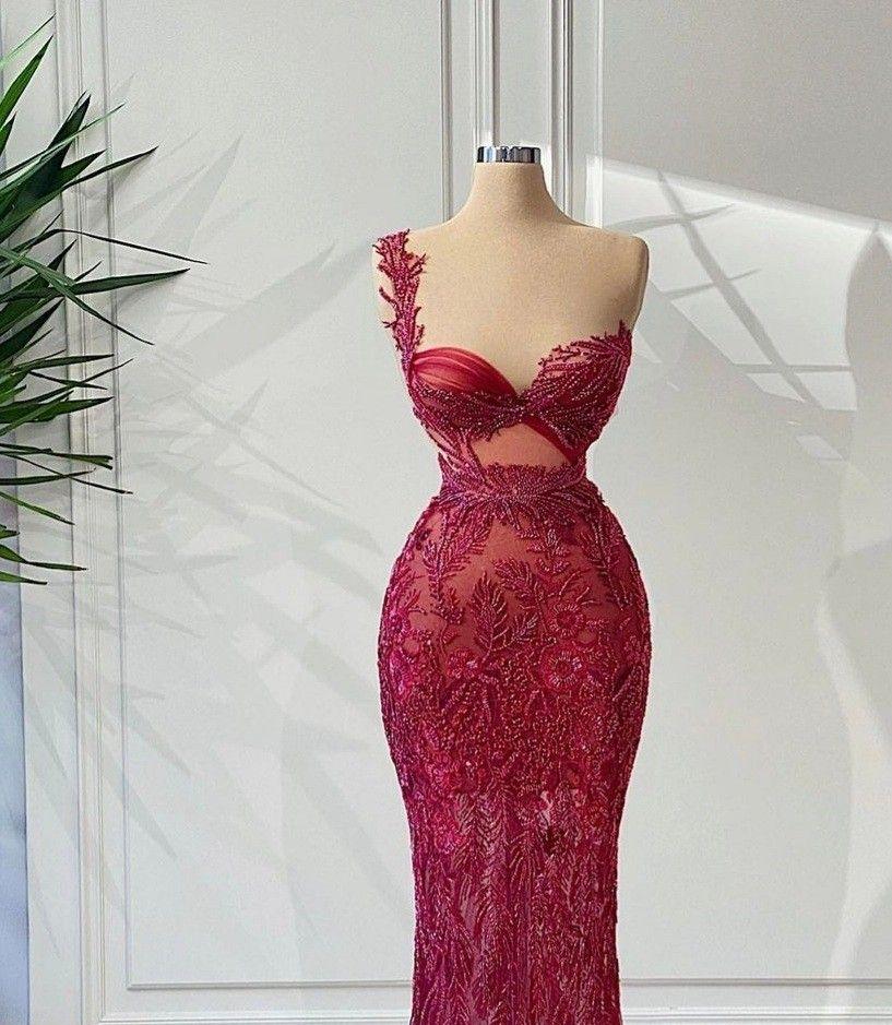 Luxury gorgeous elegant one shoulder burgundy long ball gown sexy bodycon evening dress gh2724