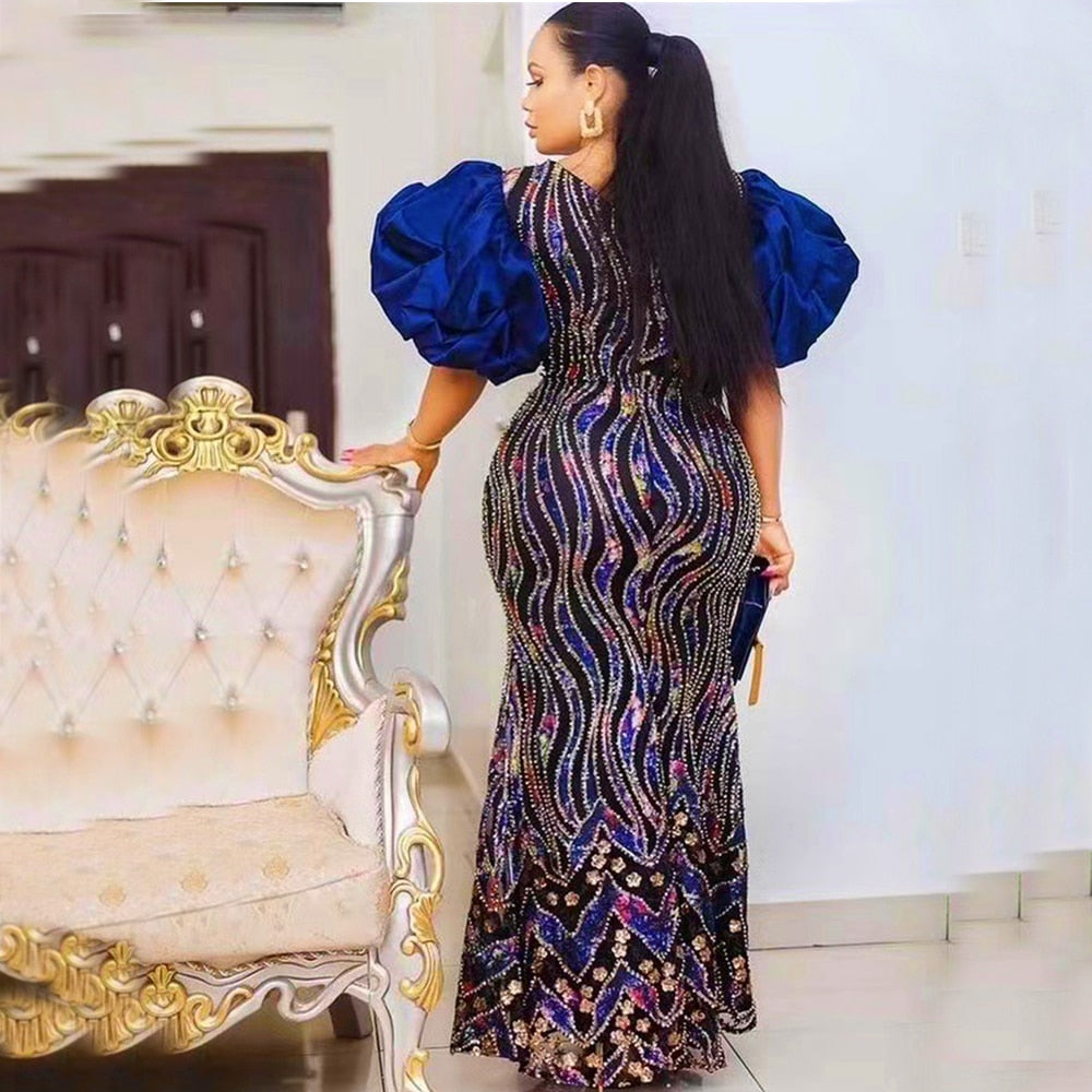 loveedsTM- African Wedding Dresses for Women Puff Sleeve Plus Size Turkey Sequin Evening Party Long Dress Moroccan Muslim Africa Clothes