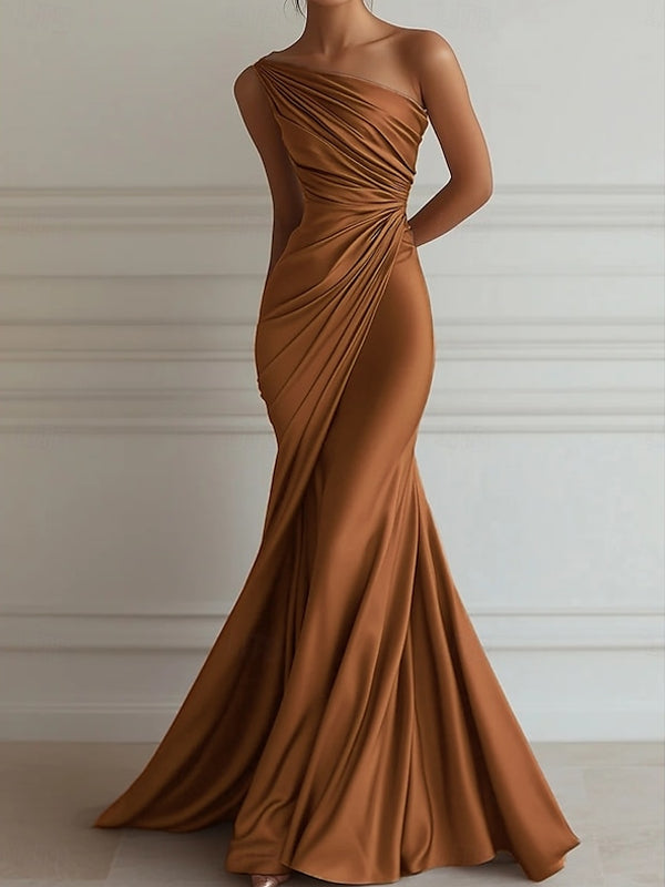 Pleated Satin with Elegant Train Gown