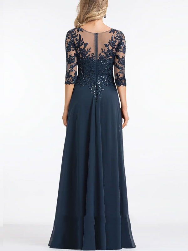 A-line V-Neck Floor-Length Lace Evening Dress