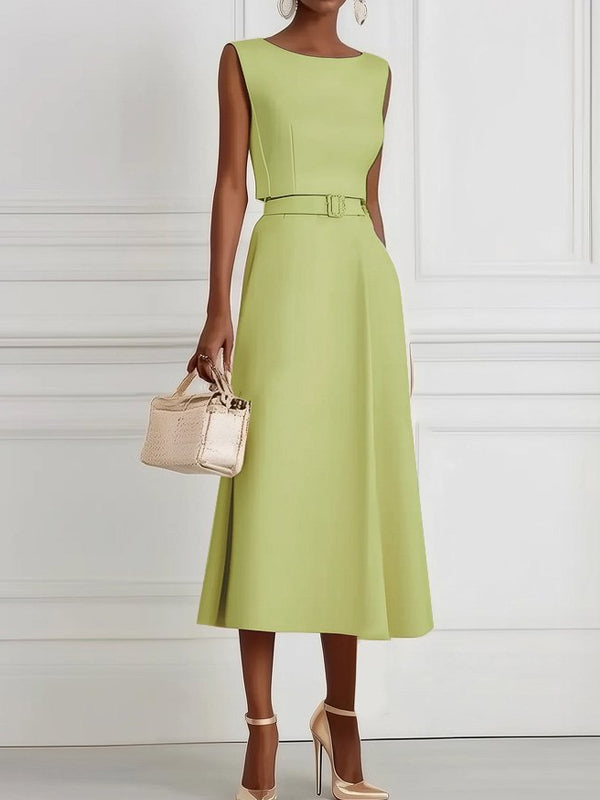 Classic Boat Neck Sleeveless A-Line Midi Dress