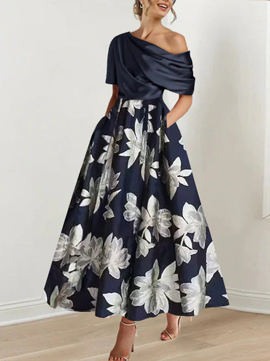A-Line/Princess One-shoulder Printed Flower Mother of the Bride Dresses