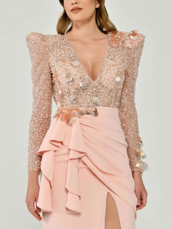 Sexy Beaded Shoulder Pads Women's Gown