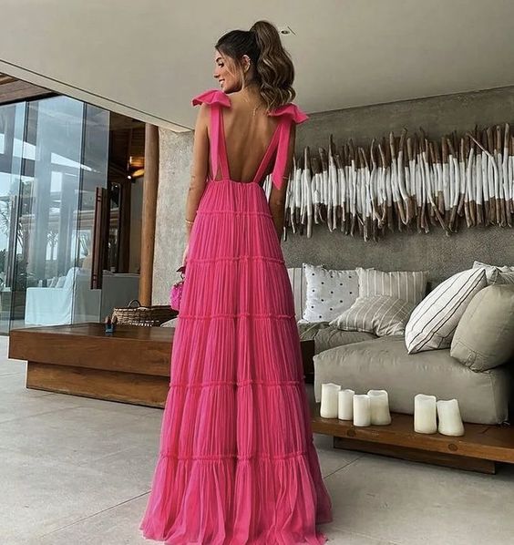 Pink Backless Prom Dress, Evening Dress fg2635
