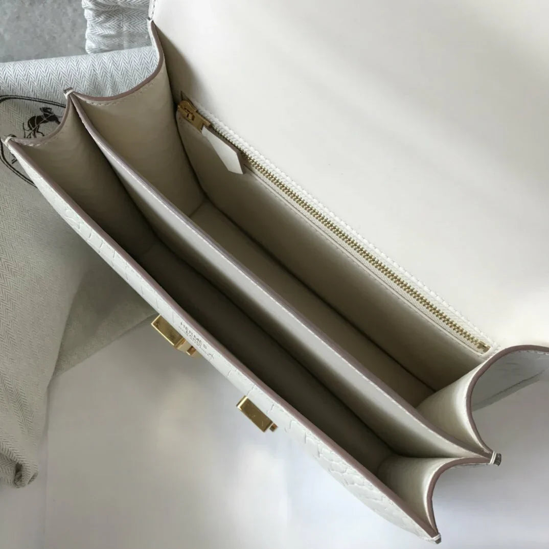 HMS Constance 23 Pattern Crocodile White Handbag