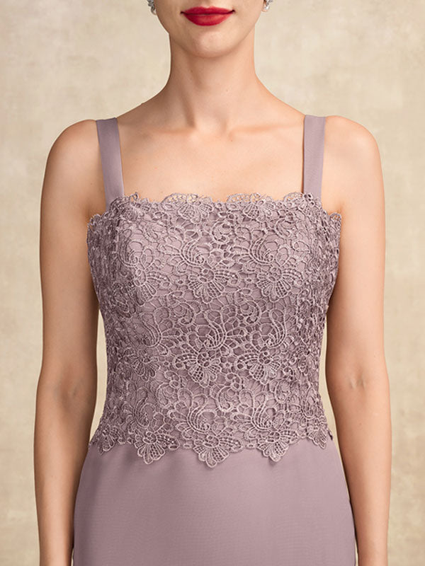 Trumpet/Mermaid Square Neckline Asymmetrical Chiffon Lace Mother of the Bride Dress