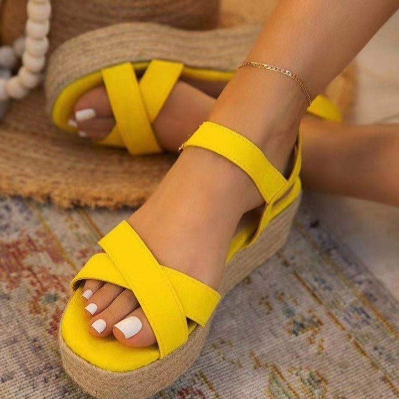 Platform shoes wedge belt buckle hemp rope women sandals