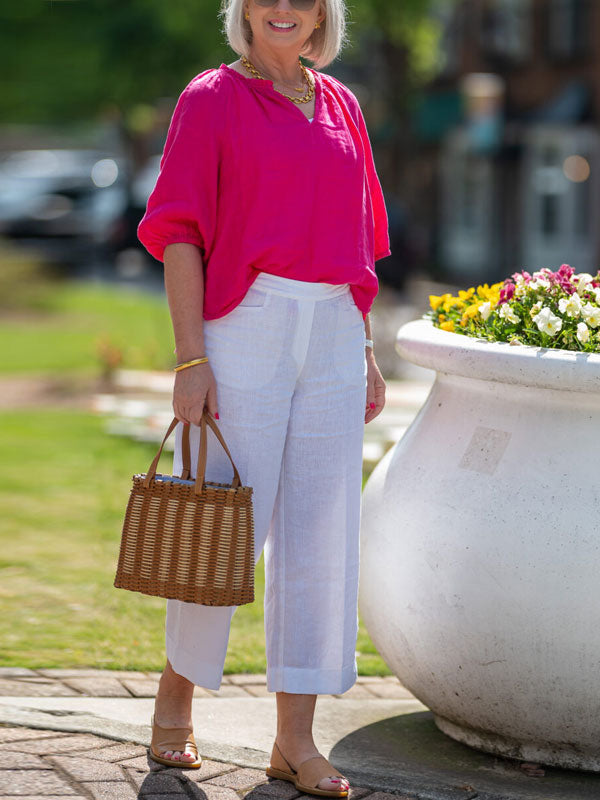 V-neck Cotton and Linen Comfortable Women's Shirt
