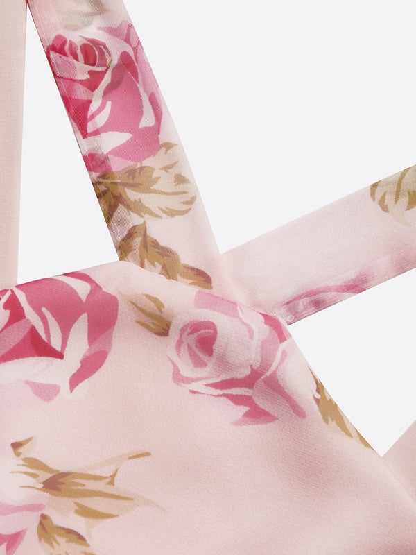 Classic Floral Halter Short Sleeve A-Line Maxi Dress