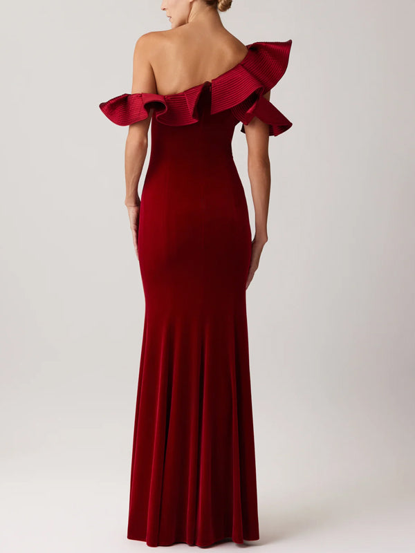 Off-shoulder Solid Color Maxi Dress