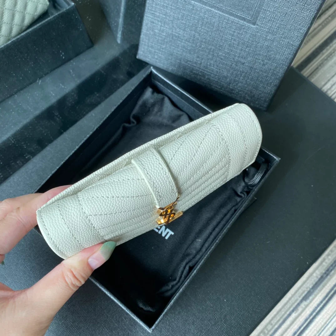 YSL Envelope Purse White Gold A026KK 13.5cm