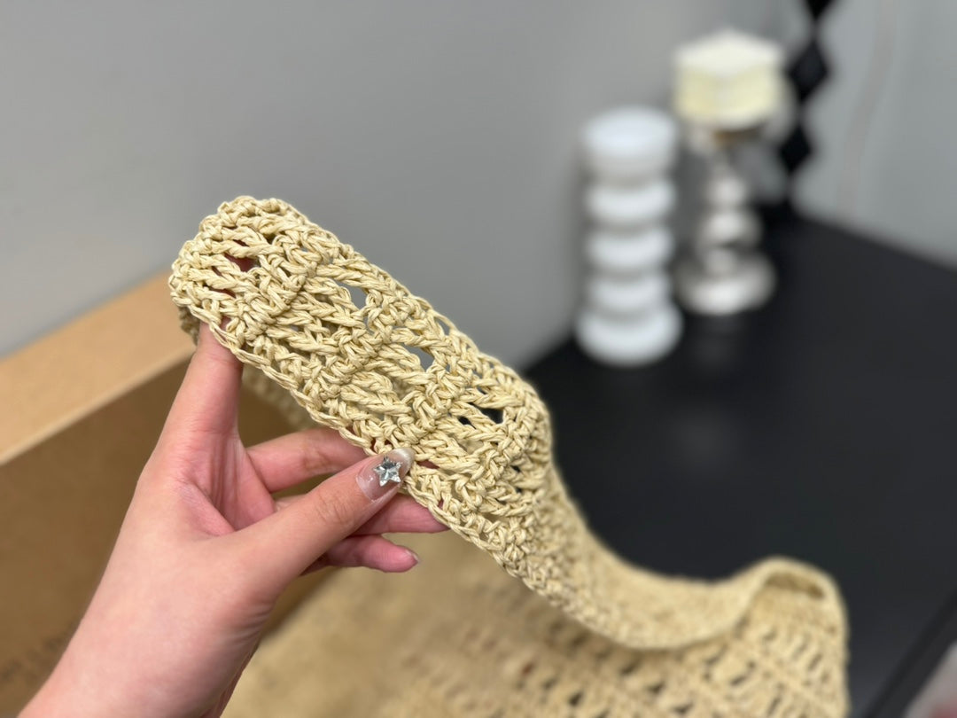 YSL SAINT LAURENT Raffia Tote Bag 30x32cm