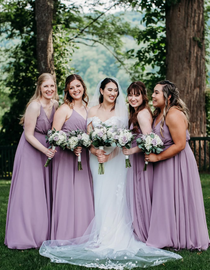 Gentle A Line Spaghetti Strap Purple Chiffon Long Party Dress Bridesmaid Dress SH2788