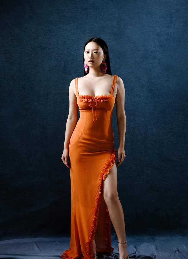 Sexy Orange Sheath Spaghetti Strap Chiffon Prom Dress Evening Dress Formal Dress with Slit SH3836