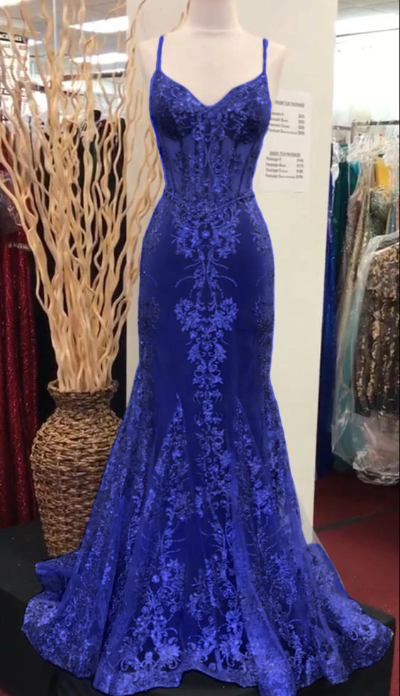 Charming V Neck Lace Mermaid Prom Dress Long Evening Dress       fg5452