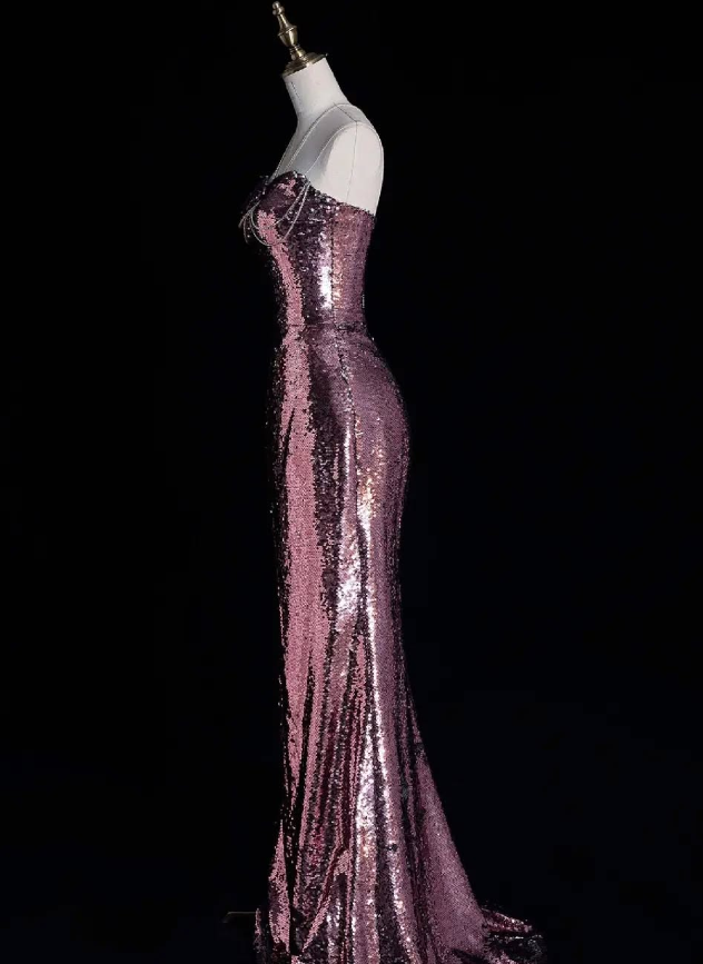 Stunning Mermaid Sweetheart Neck Purple Sequin Long Prom Dress Graduation Prom Dress SH2491