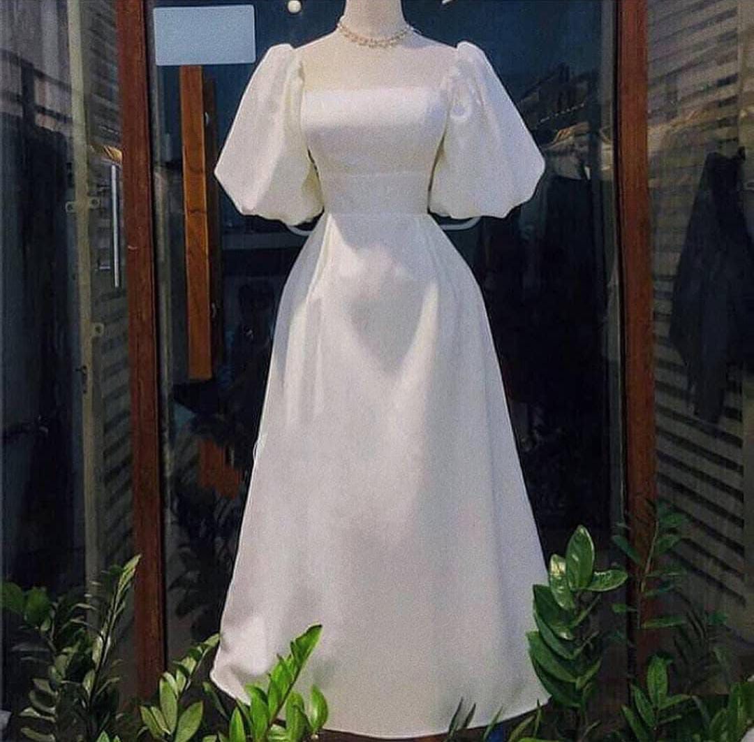 A Line White Short Sleeves Long Party Dress Glam Prom Dress Formal Gown cg25287