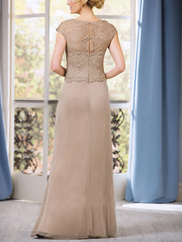 V-neck Short Sleeve Lace Solid Color Maxi Dress