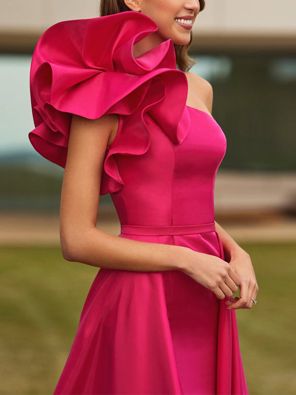 One Shoulder Three-Dimensional Flower Maxi Dress