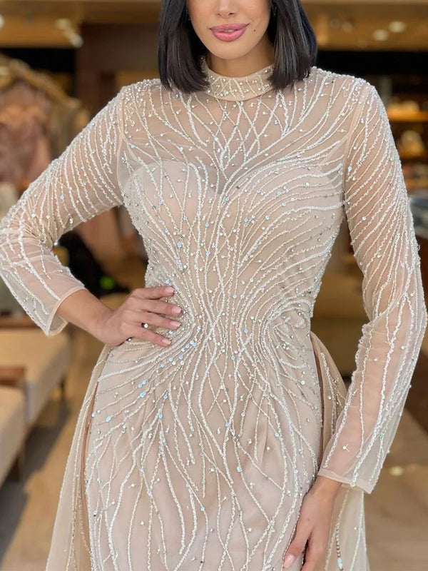 Round Neck Solid Color Long Sleeve Maxi Dress