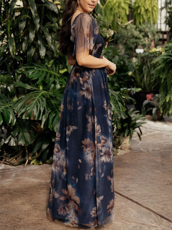 Square Neck Chiffon Temperament Mesh Women's Dress