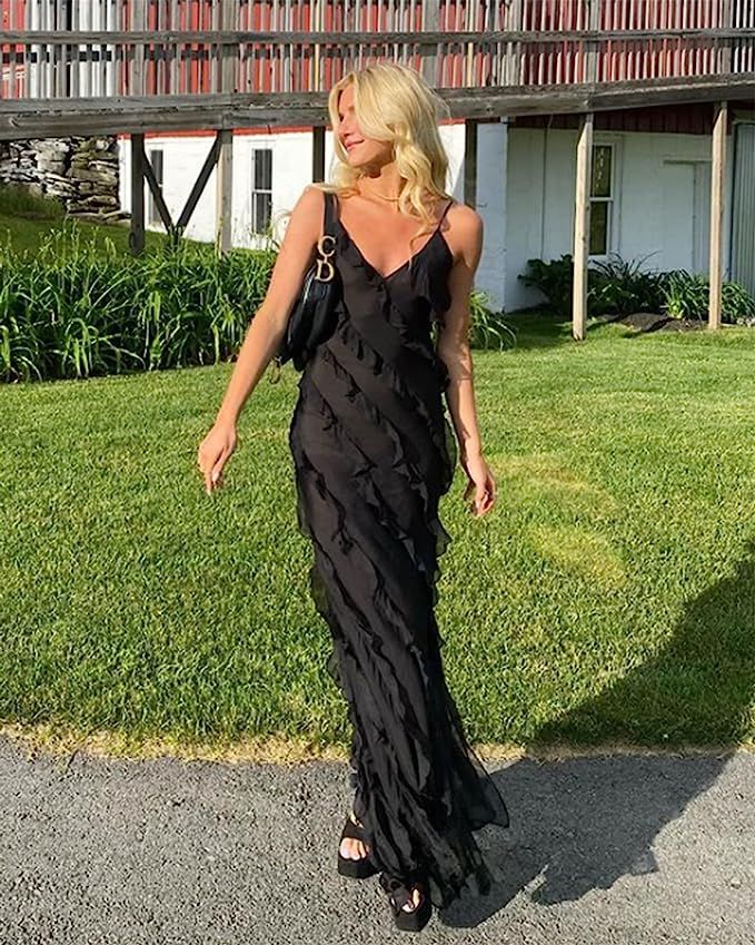 Red/Black elegant fashion spaghetti straps long layered chiffon ruffled ball gown, evening dress, party dress gh2738