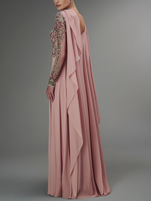 Round Neck Sequined Mesh Maxi Dress