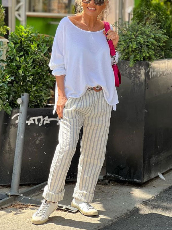 Solid Color Comfortable Loose Pullover Daily Ladies Tops