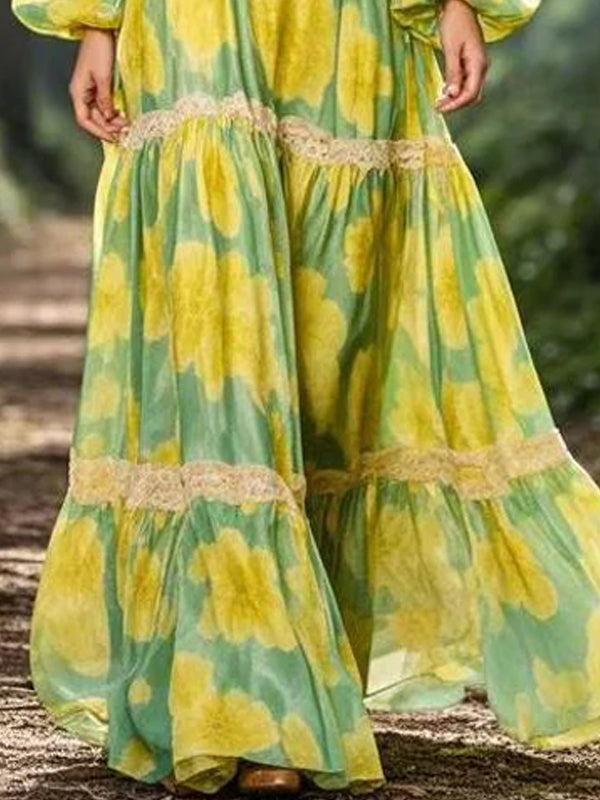 Lace Edge Temperament Print Women's Dress