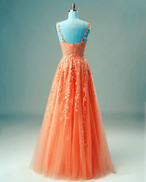 Elegant A-line Prom Dresses V Neck Lace Embroidery Sage Dress fg3364