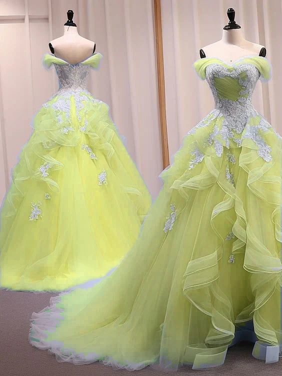 A-Line Sweetheart Neck Off Shoulder Tulle Lace Blue Long Prom Dress, Blue Sweet 16 Dress fg5338