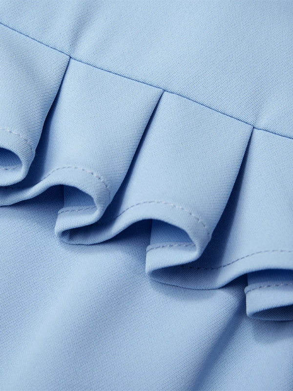 Light Blue Peplum Classic Spaghetti Sleeveless A-Line Midi Dress