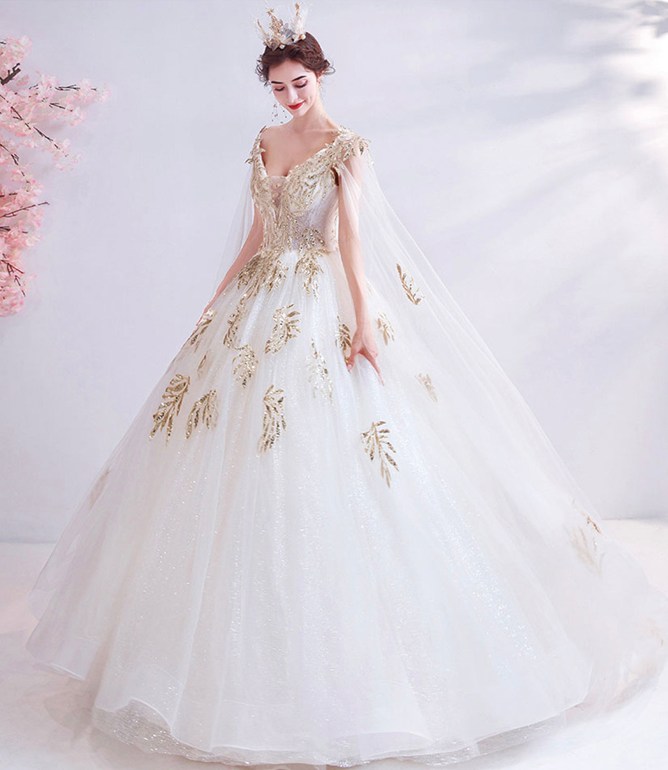 White tulle sequins long prom dress white evening dress  10537