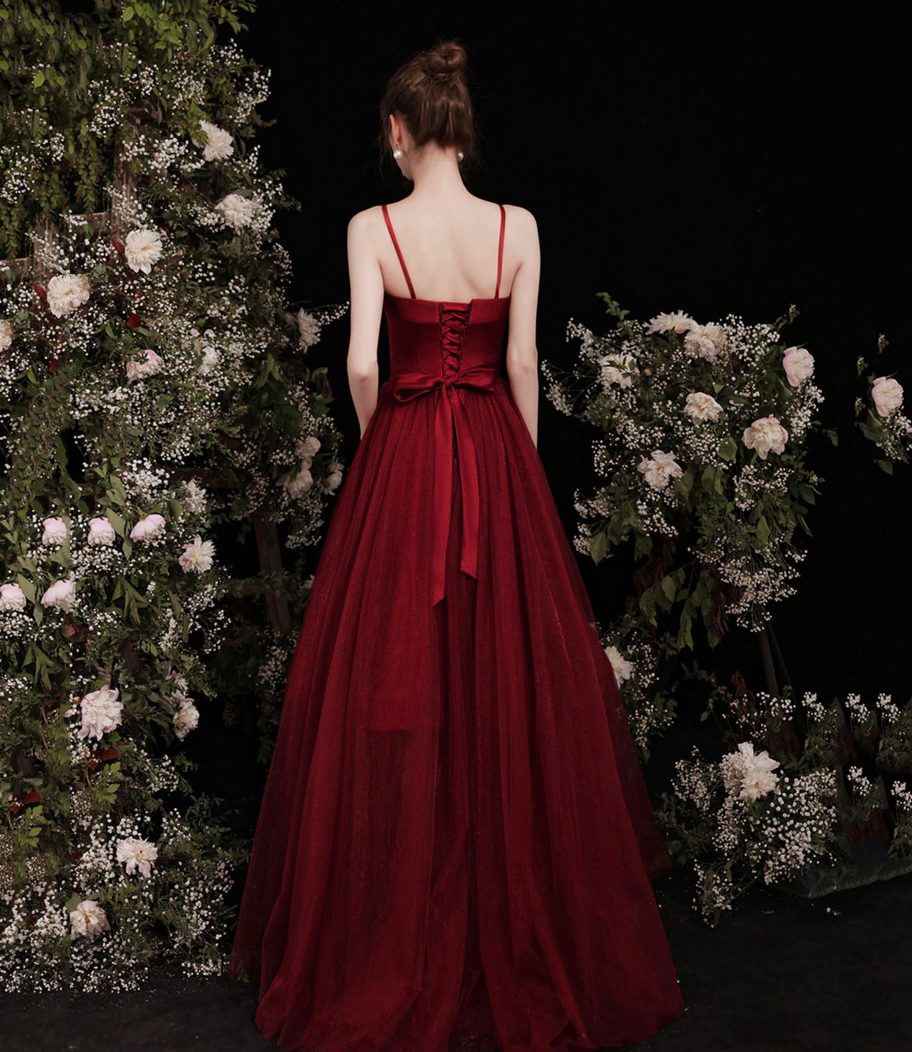 Cute burgundy two pieces detachable prom dresses 10191