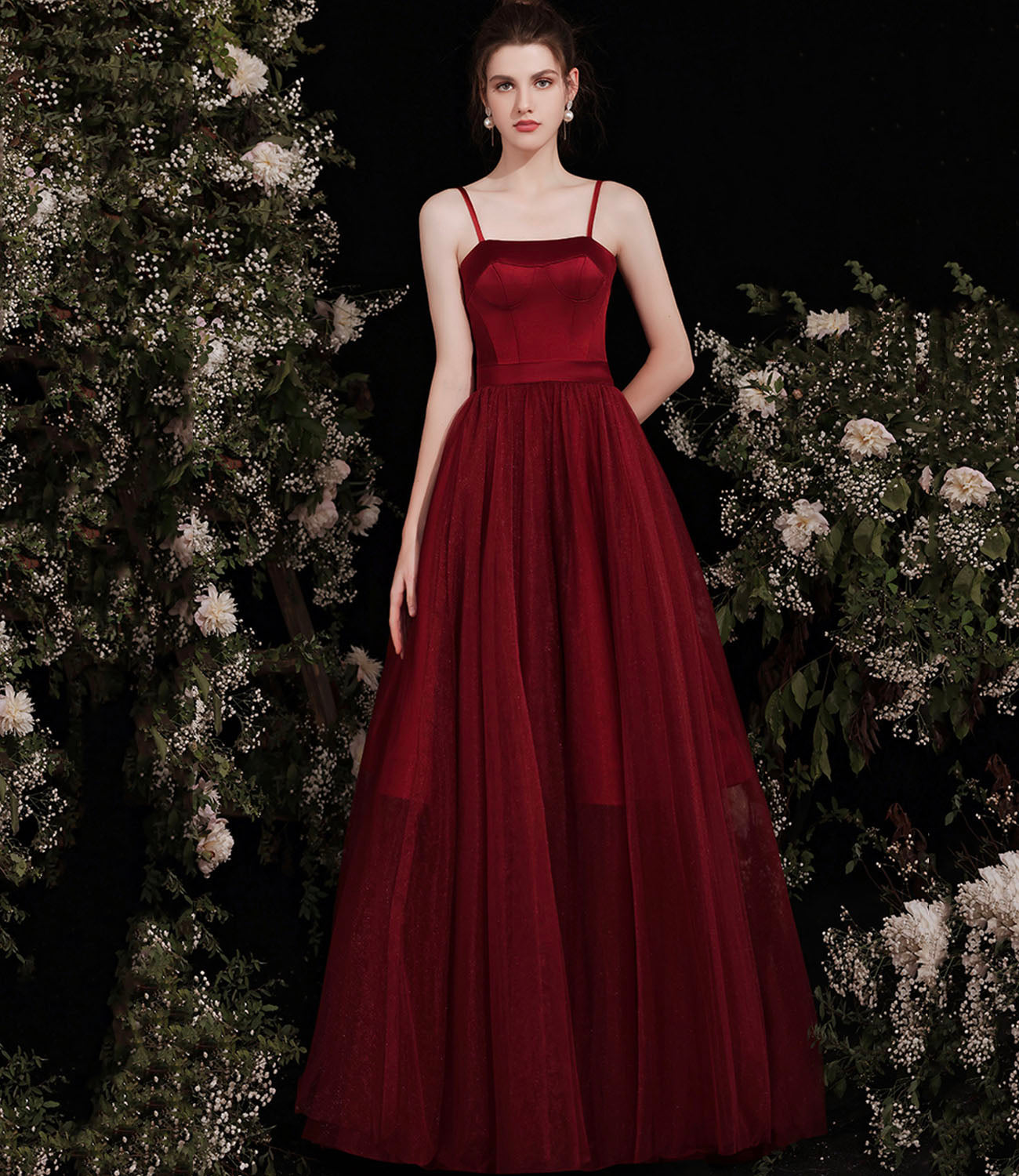 Cute burgundy two pieces detachable prom dresses 10191