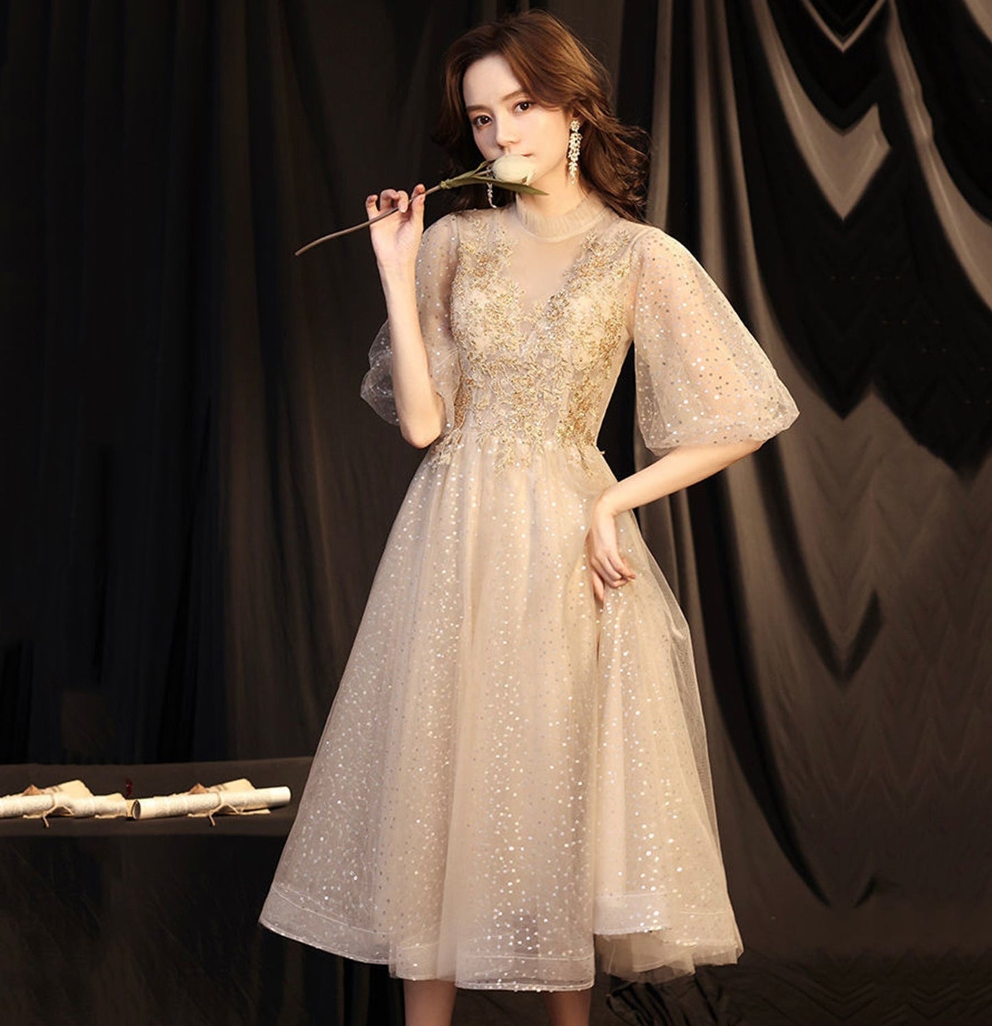 Cute tulle sequins short prom dress homecoming dress 10050