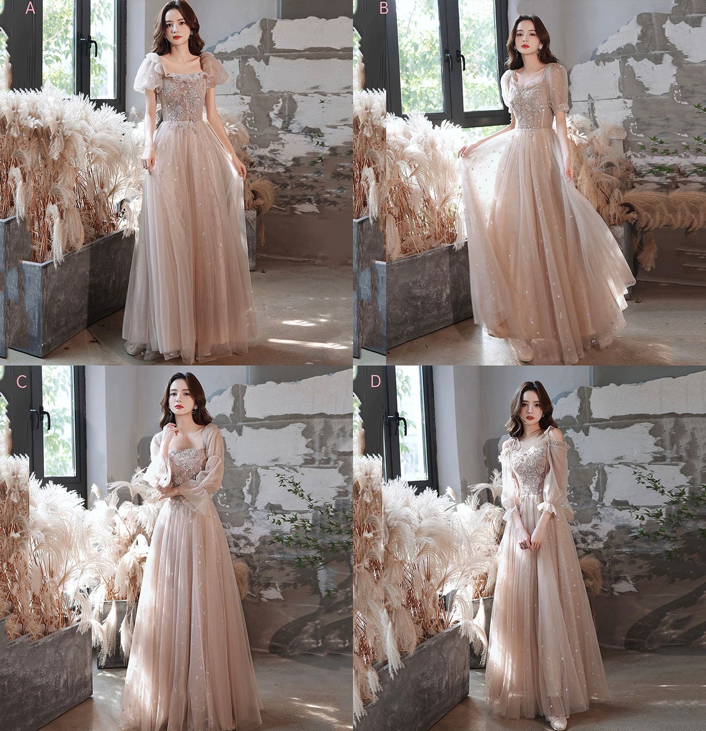 Cute tulle lace long A line prom dress evening gown 10041
