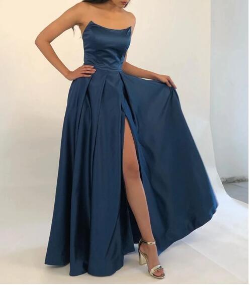 Burgundy A-Line Long Prom Dress with slit, Floor Length Evening Gown T1531