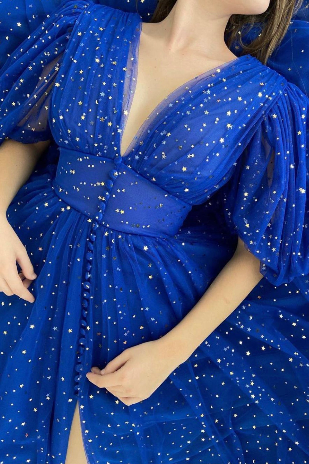 Cute V-Neck Tulle Short Prom Dress, Lovely Puff Sleeve Homecoming Dress